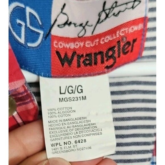Wrangler George Strait Blue Red Long Sleeve Button Down Shirt Men’s Large - Picture 4 of 6